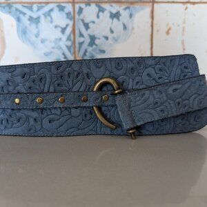 Blue/Gray Leather Hip or Waist Belt by Ansaldo Imports - Italy